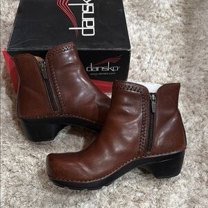 Dansko Brown Leather Booties with Classic Design & Side Zip
